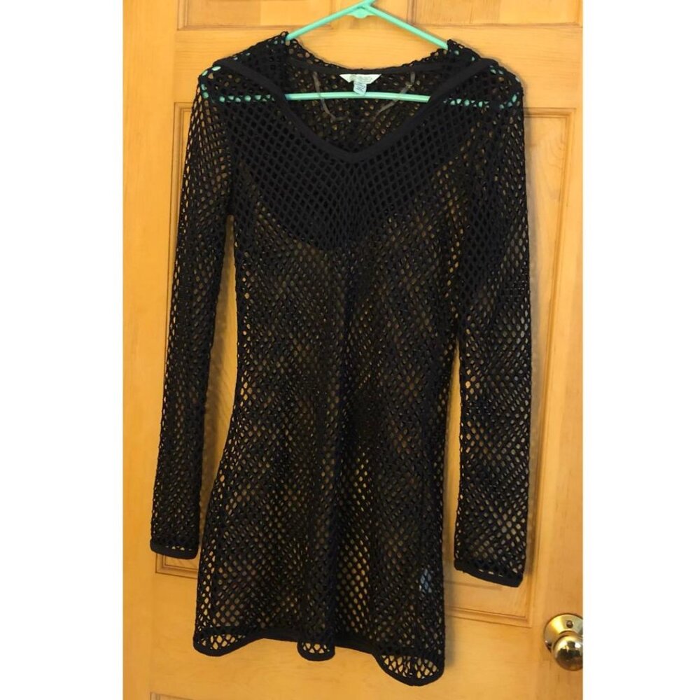 Balance Collection Coverup, Navy Blue, Mesh, Hooded, Beach Cover-up, Size Medium